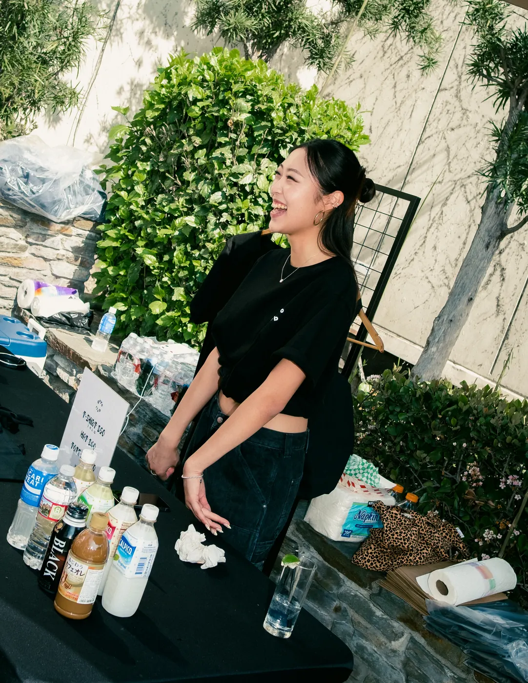 Host serving drinks at the matcha bar