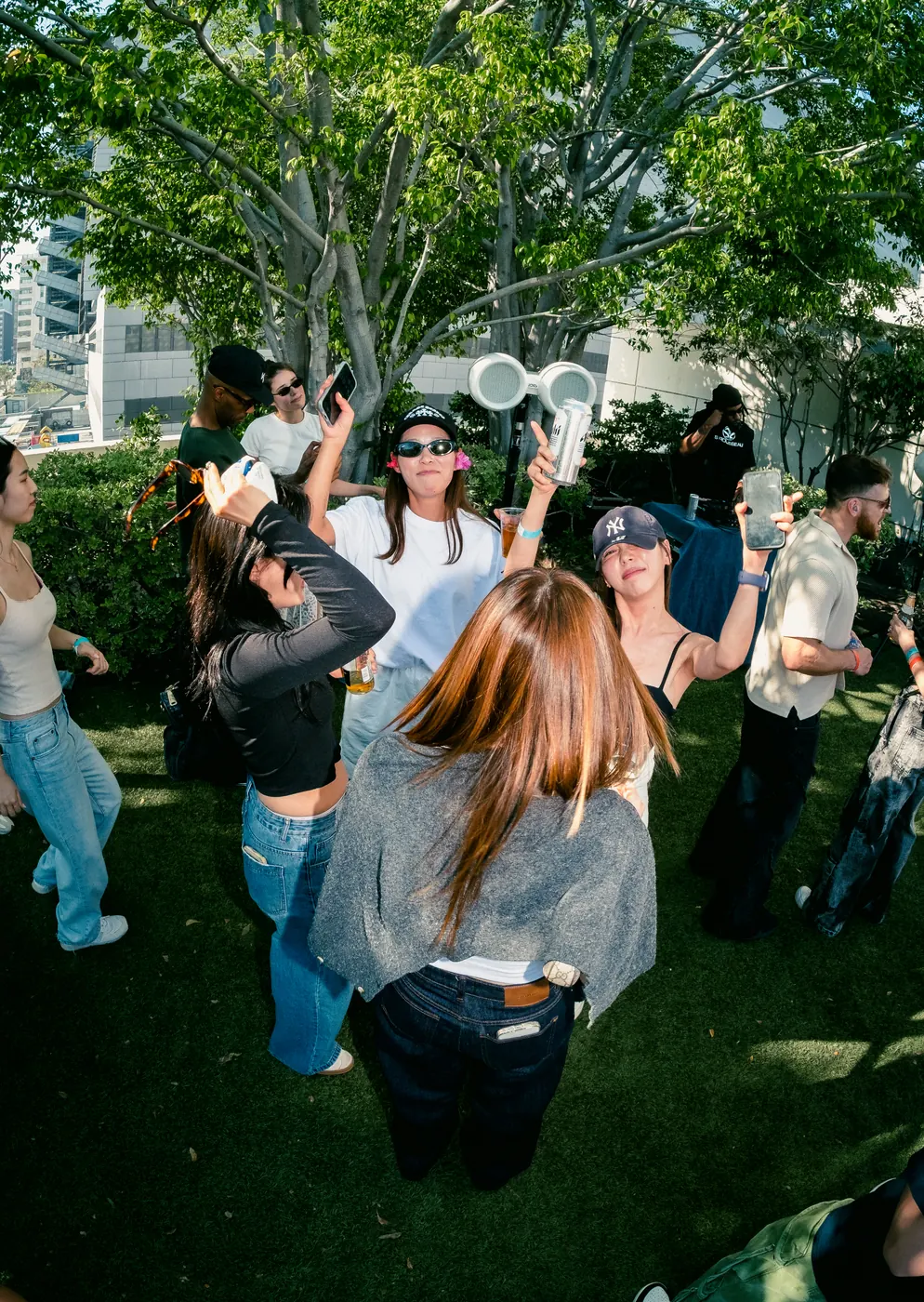 Guests dancing on the lawn